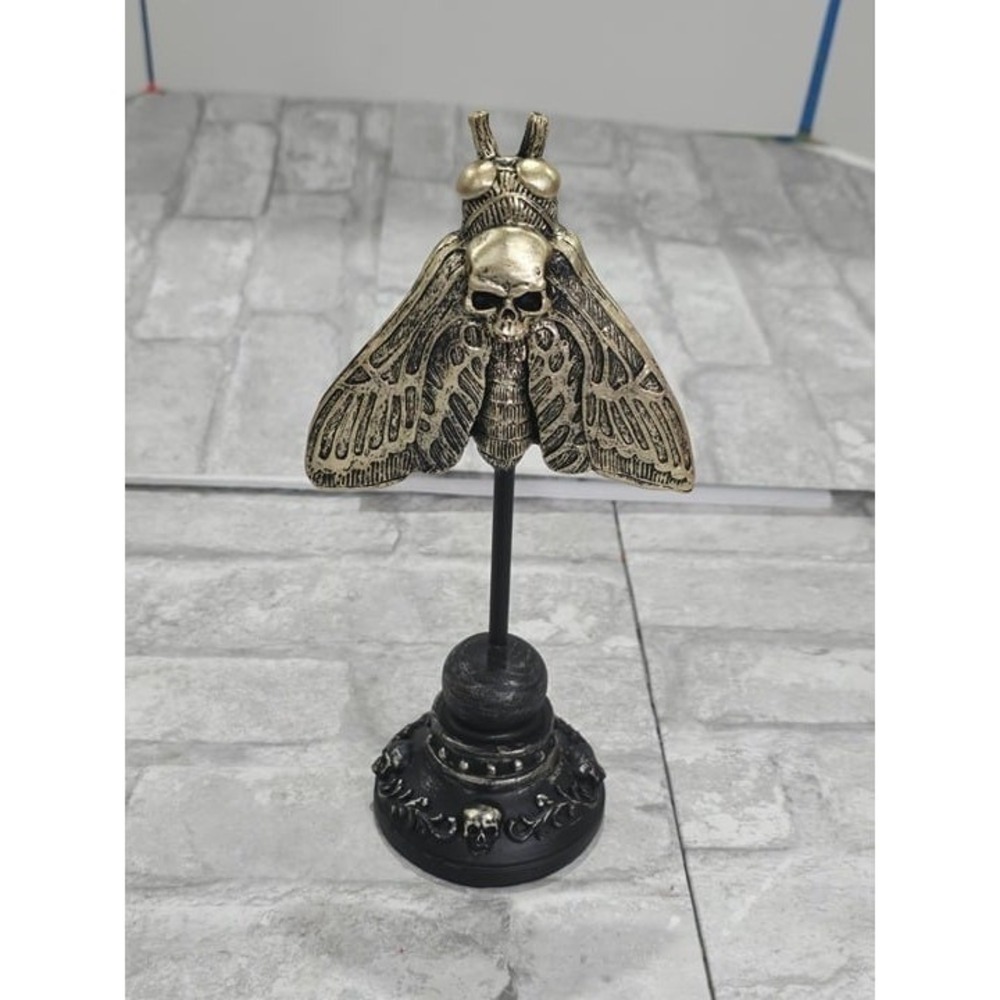 Halloween Skull Moth Taxidermy Type Paper Weight on Stand 9"